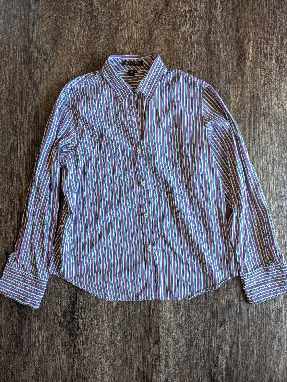 Lauren Ralph Lauren 100% Cotton Women's Striped Button-Down Size Large